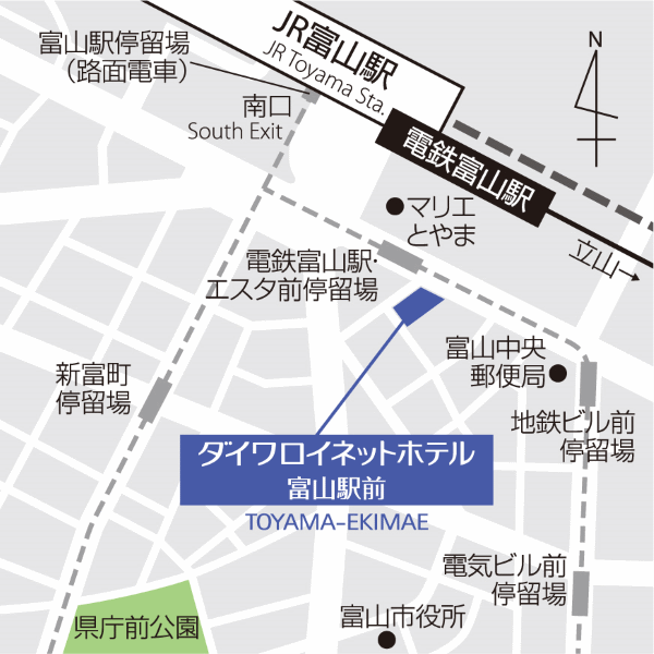 ダイワロイネットホテル富山駅前への概略アクセスマップ