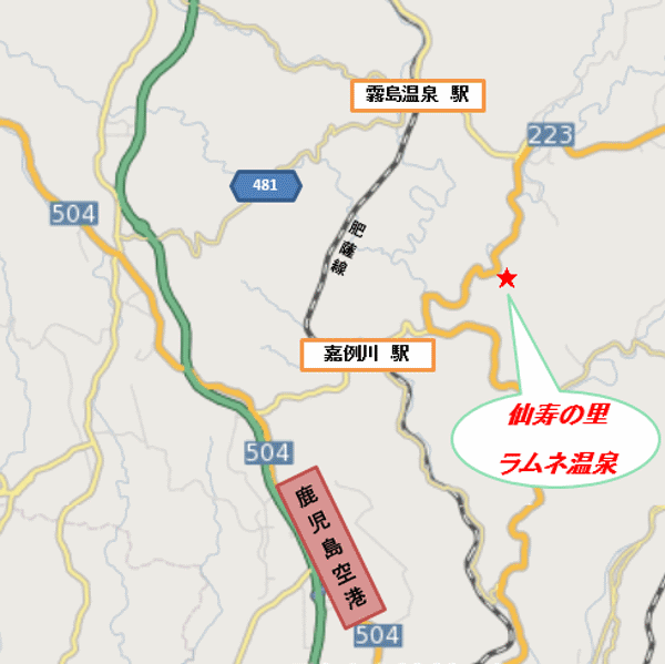 仙寿の里　ラムネ温泉への概略アクセスマップ