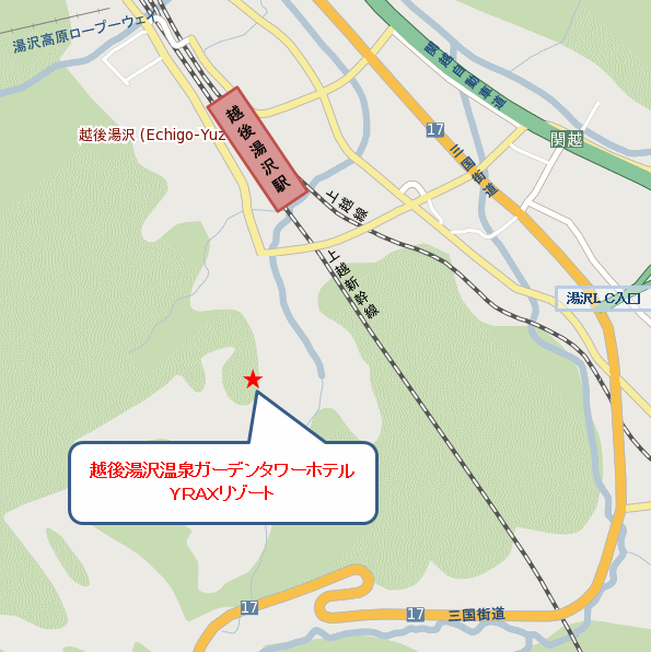 越後湯沢温泉ガーデンタワーホテル　ＹＲＡＸリゾートへの概略アクセスマップ