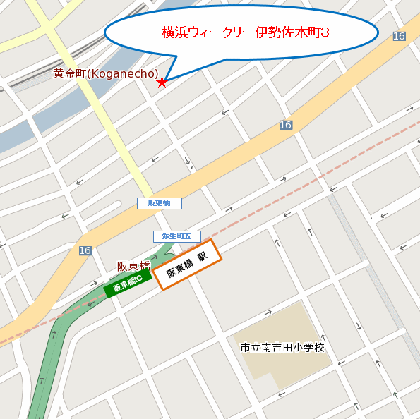 横浜ウィークリー伊勢佐木町３への概略アクセスマップ
