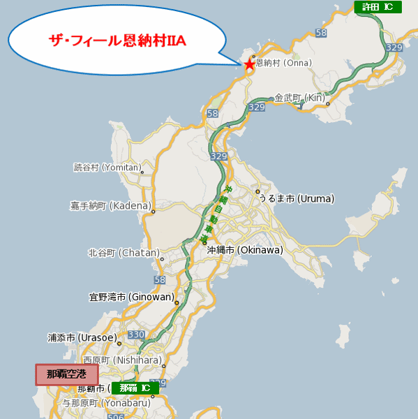 グランディオーソ沖縄ヴィラ　恩納２への概略アクセスマップ