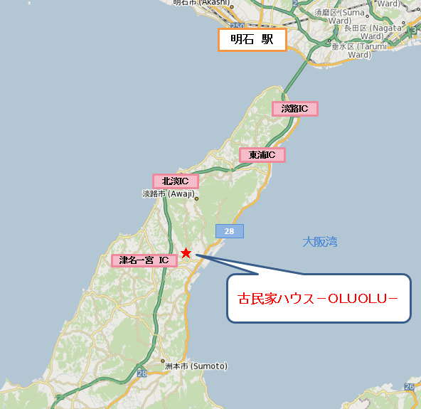 古民家ハウスーＯＬＵＯＬＵー＜淡路島＞への概略アクセスマップ