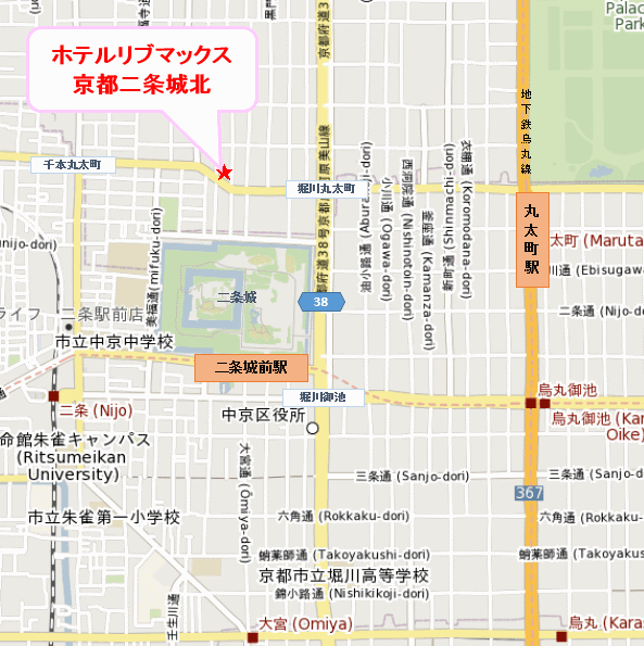 ホテルリブマックス京都二条城北の地図画像