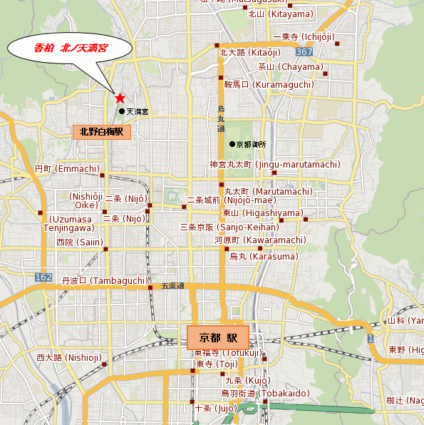 香柏　北ノ天満宮への概略アクセスマップ