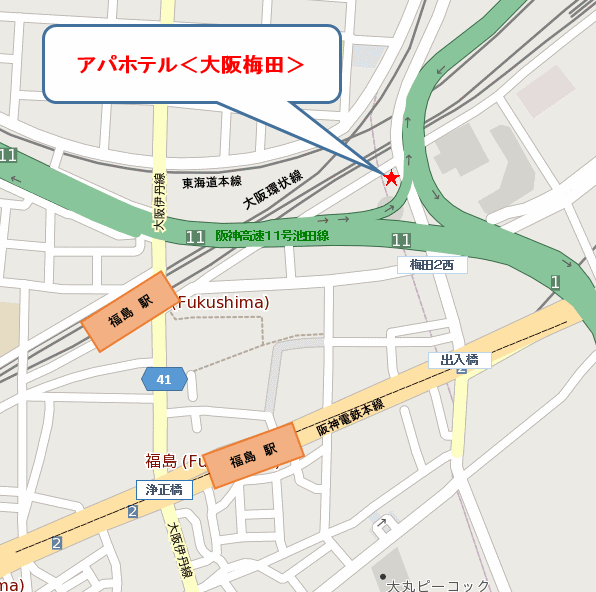 アパホテル〈大阪梅田〉への概略アクセスマップ