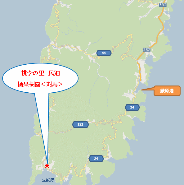 桃李の里　民泊　橘果樹園＜対馬＞への概略アクセスマップ