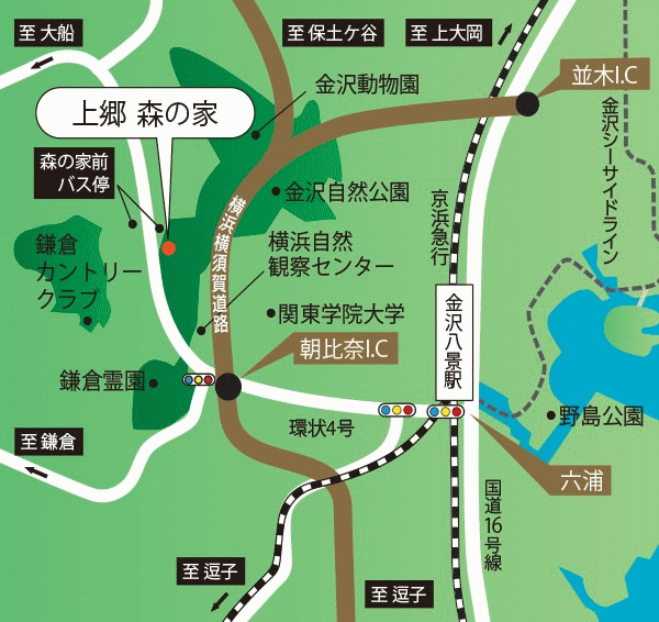 上郷・森の家への概略アクセスマップ