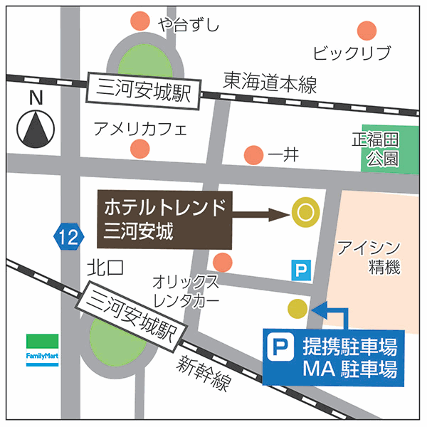 ホテルトレンド三河安城への概略アクセスマップ