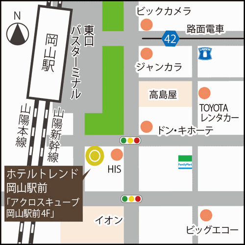 ホテルトレンド岡山駅前への概略アクセスマップ