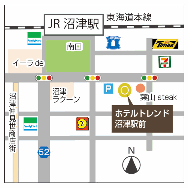 ホテルトレンド沼津駅前への概略アクセスマップ