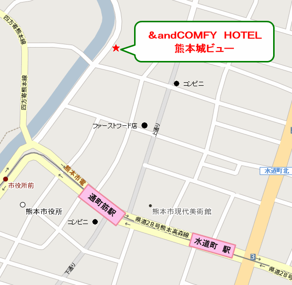 地図：アンドコンフィホテル熊本城ビュー