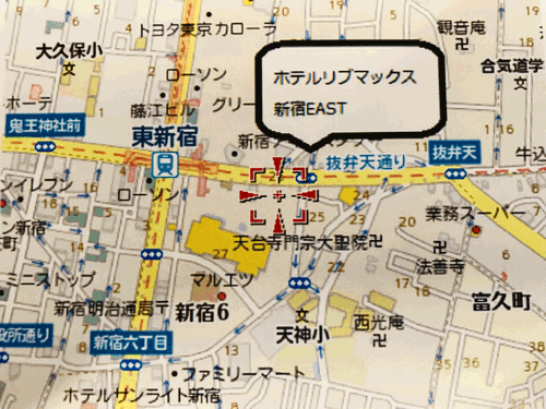 地図：ホテルリブマックス新宿ＥＡＳＴ