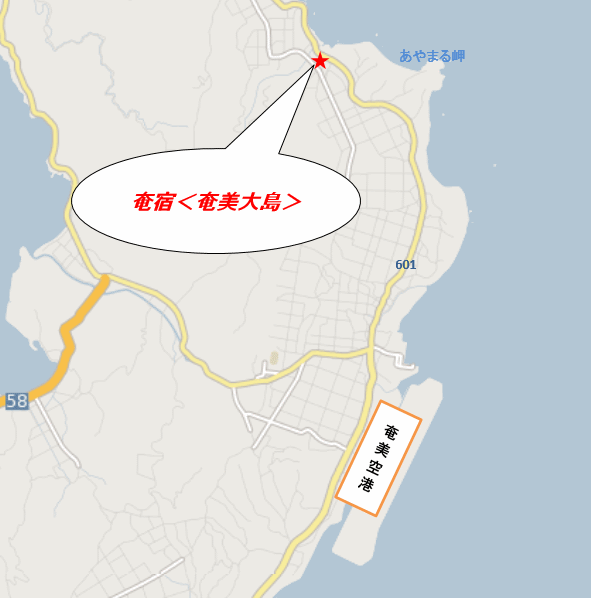 奄宿＜奄美大島＞への概略アクセスマップ