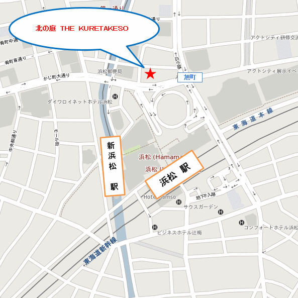 北の庭　ＴＨＥ　ＫＵＲＥＴＡＫＥＳＯ〜くれたけホテルチェーン〜への概略アクセスマップ