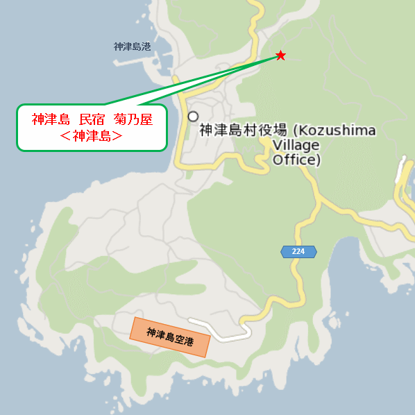 神津島　民宿　菊乃屋＜神津島＞への概略アクセスマップ