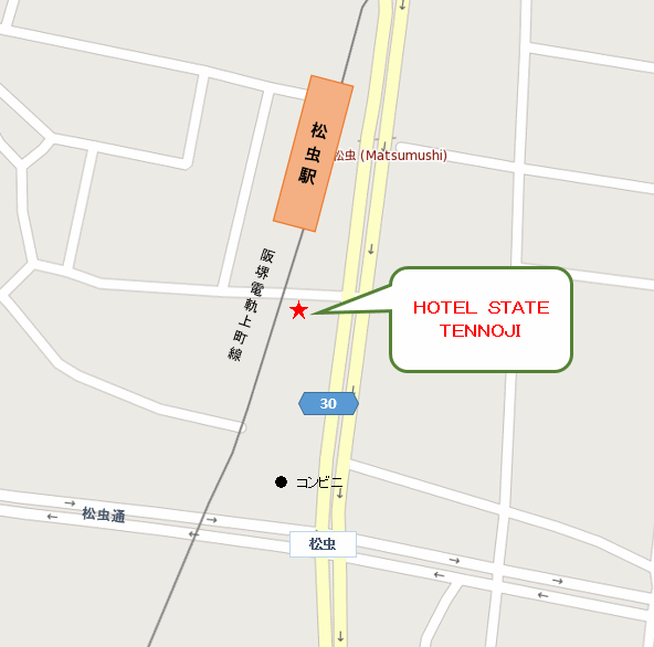 ＨＯＴＥＬ　ＳＴＡＴＥ　ＴＥＮＮＯＪＩ（ホテル　ステイト　てんのうじ）への概略アクセスマップ