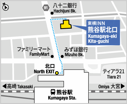 東横ＩＮＮ熊谷駅北口への概略アクセスマップ