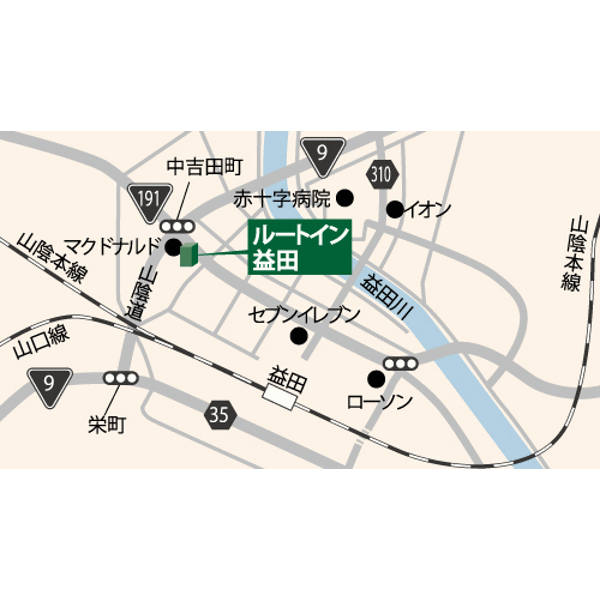 ホテルルートイン益田への概略アクセスマップ