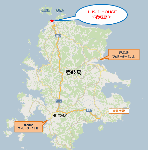 Ｉ．Ｋ．Ｉ　ＨＯＵＳＥ＜壱岐島＞への概略アクセスマップ