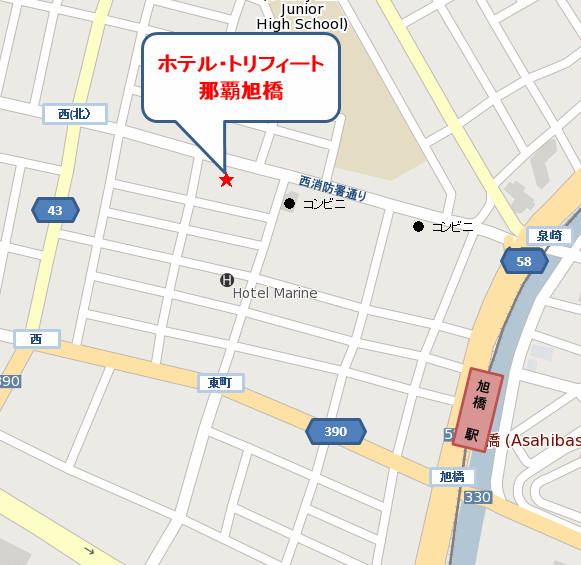 ホテル・トリフィート那覇旭橋への概略アクセスマップ