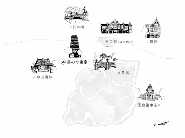星のや東京への概略アクセスマップ