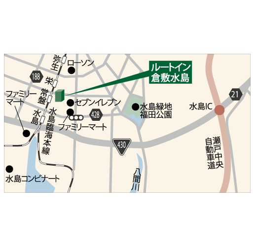 ホテルルートイン倉敷水島への概略アクセスマップ