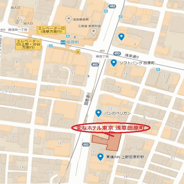 変なホテル東京　浅草田原町への概略アクセスマップ