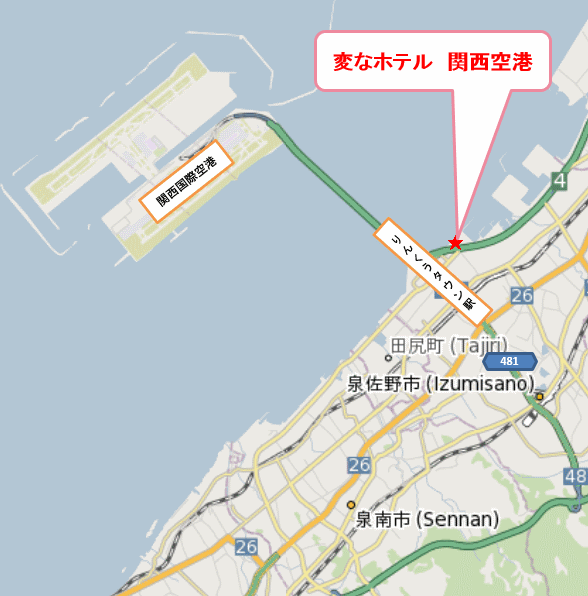 変なホテル　関西空港への概略アクセスマップ