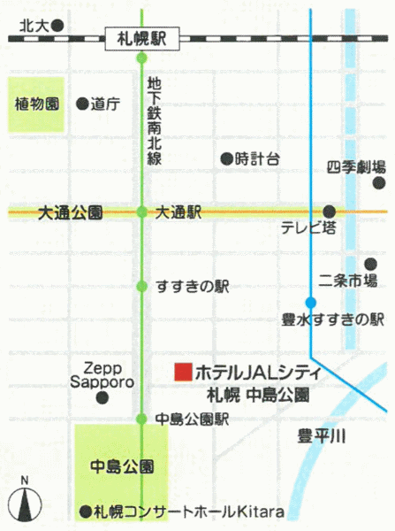 地図：ホテルＪＡＬシティ札幌　中島公園