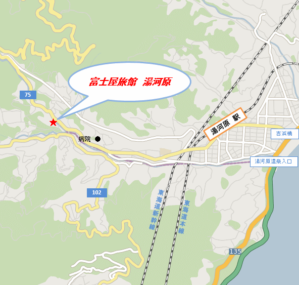 富士屋旅館　湯河原への概略アクセスマップ