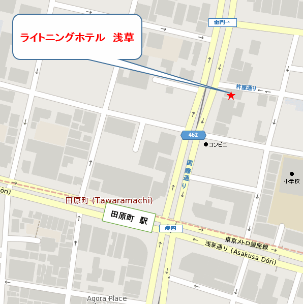 ライトニングホテル　浅草への概略アクセスマップ