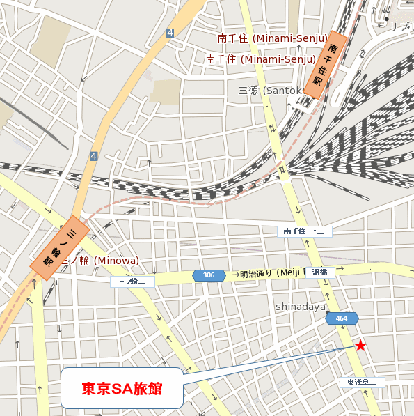 東京ＳＡ旅館への概略アクセスマップ