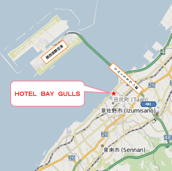 ＨＯＴＥＬ　ＢＡＹ　ＧＵＬＬＳ（ホテル　ベイガルズ）への概略アクセスマップ