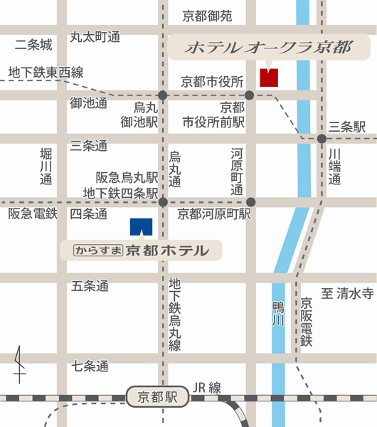 ホテルオークラ京都への概略アクセスマップ