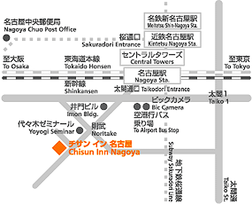 チサンイン名古屋への概略アクセスマップ