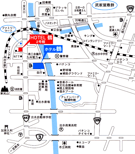 ＨＯＴＥＬ　鶴２号館への概略アクセスマップ