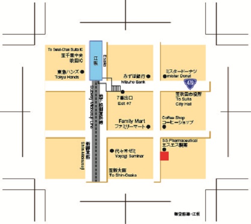 スーパーホテル御堂筋線・江坂への概略アクセスマップ