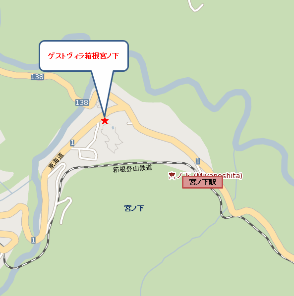 ゲストヴィラ箱根宮ノ下への概略アクセスマップ