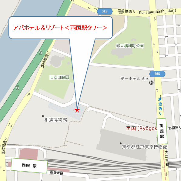 地図：アパホテル＆リゾート〈両国駅タワー〉（全室禁煙）