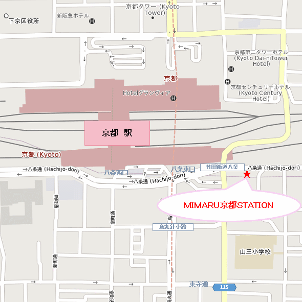 ＭＩＭＡＲＵ京都ＳＴＡＴＩＯＮへの概略アクセスマップ