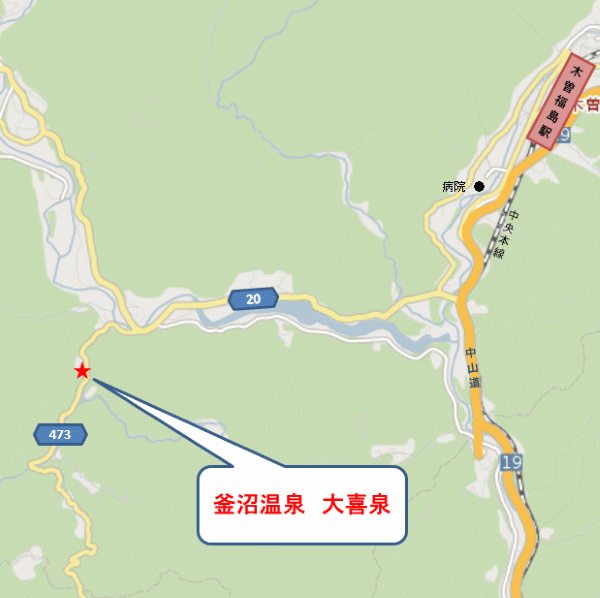 釜沼温泉　大喜泉への概略アクセスマップ