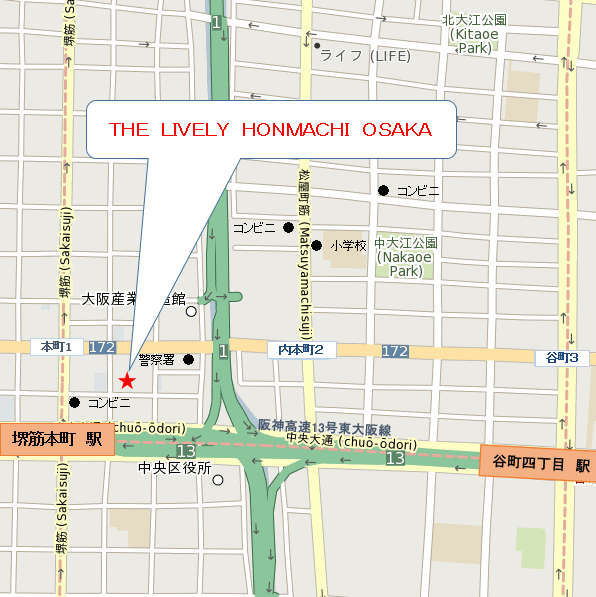 ザ・ライブリー大阪本町（ＴＨＥ　ＬＩＶＥＬＹ　大阪本町）への概略アクセスマップ