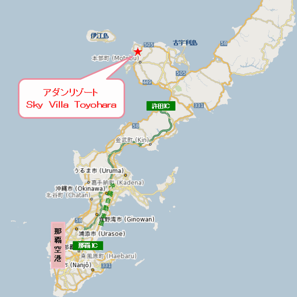 アダンリゾート Ｓｋｙ Ｖｉｌｌａ Ｔｏｙｏｈａｒａの地図画像