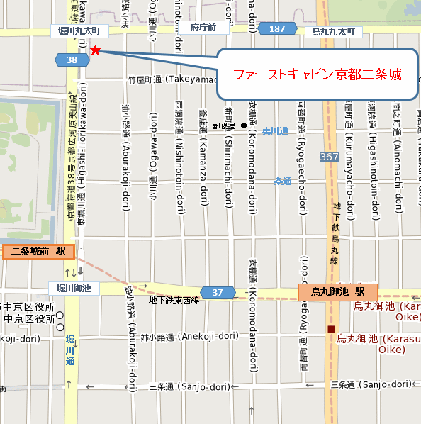 ファーストキャビン京都二条城の地図画像