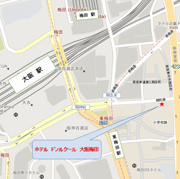 ホテル　ドンルクール　大阪梅田への概略アクセスマップ