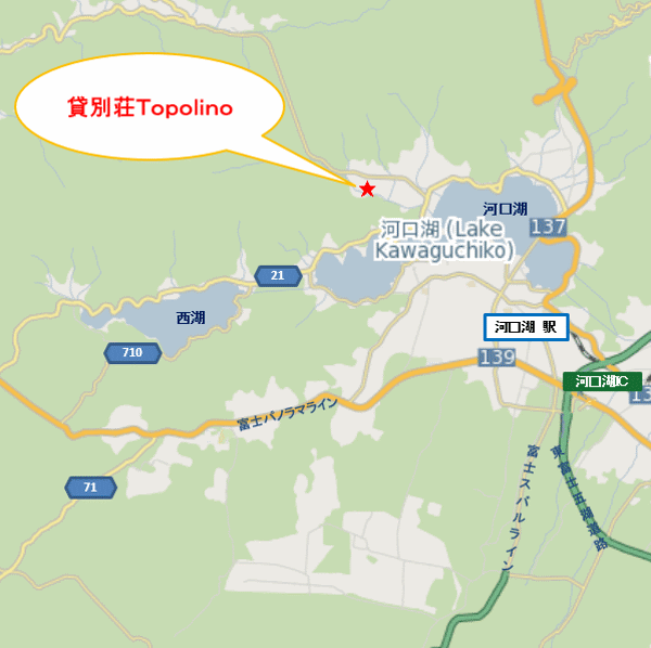 貸別荘トッポリーノへの概略アクセスマップ