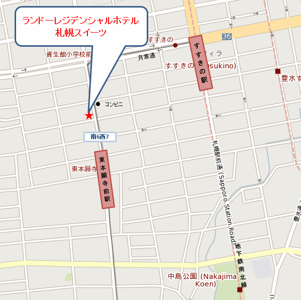 ランドーホテル札幌スイーツへの概略アクセスマップ