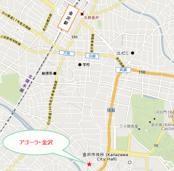 ホテルアマネク金沢への概略アクセスマップ