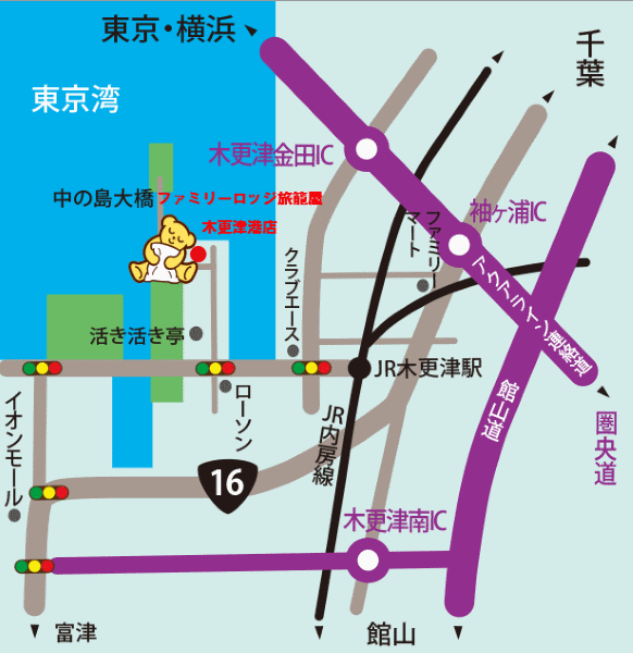 地図：ファミリーロッジ旅籠屋・木更津港店