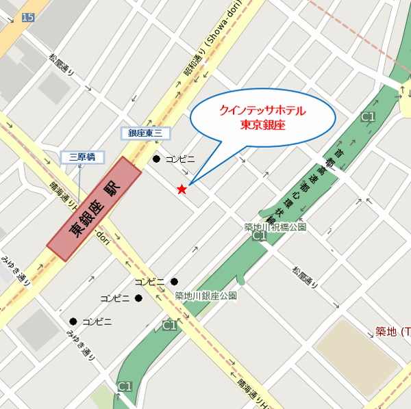 クインテッサホテル東京銀座への概略アクセスマップ